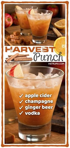 an advertisement for harvest punch with oranges and cinnamon