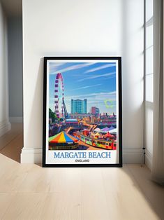 an image of a poster on the floor in front of a window that says margate beach