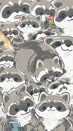 a bunch of raccoons are standing together