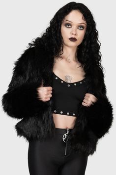 NIGHTMARE NEMESIS.- Statement faux fur coat.- Super soft.- Cropped.- Hook and eye closure.- Fitted.With KILLSTAR branding, Fabric 1: 59% Acrylic 41% Polyester, Fabric 2: 100% Polyester. Do not wash / Do not bleach / Do not tumble dry /Do not Iron / Dry clean. Imported. Faux Fur Trimmed Outerwear For Parties, Faux Fur Coat For Night Out In Fall, Winter Night Out Faux Fur Coat, Winter Feather Trim Outerwear For Night Out, Faux Fur Coat For Night Out, Fluffy Fur Coat For Fall Party, Winter Outerwear With Feather Trim For Night Out, Winter Night Out Outerwear With Feather Trim, Faux Fur Coat For Night Out In Winter