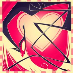 a stylized heart with an arrow in the center and lines around it on a checkered background