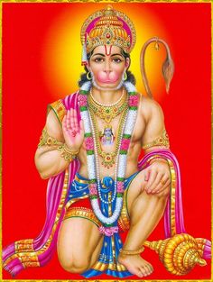 the hindu god sitting in front of a red background