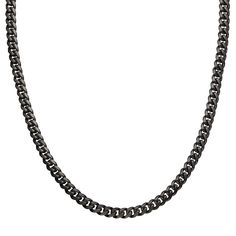 "This men's gun metal brushed stainless steel curb chain necklace is the perfect stylish complement to his look. This men's gun metal brushed stainless steel curb chain necklace is the perfect stylish complement to his look. Chain length: 22 in. Chain type: curb Clasp: lobster-claw Metal: stainless steel Plating: gun metal Finish: polished Packaging: boxed Please note, due to the high value of this item, a signature may be required upon delivery. Size: 22"". Color: Black. Gender: male. Age Group Black Metal Curb Chain Necklace, Black Cuban Link Chain Necklace, Black Cuban Link Stainless Steel Chain Necklace, Black Cuban Link Stainless Steel Necklace, Black Stainless Steel Cuban Link Chain Necklace, Curb Chain Necklace, Necklace Size, Brushed Stainless Steel, Curb Chain