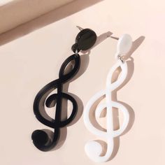 This Pair Of Oversized Music Note Earrings Is A Wonderful Addition To Your Wardrobe And Your Style! A Fun And Unique Wear Sure To Get Lots Of Compliments! Bass Clef Earrings, Music-themed Silver Earrings, Music-themed Dangle Jewelry Gift, Music Note Jewelry, Music Note Earrings, Teacup Cats, Skull Fire, Boho Drop Earrings, Black And White Earrings