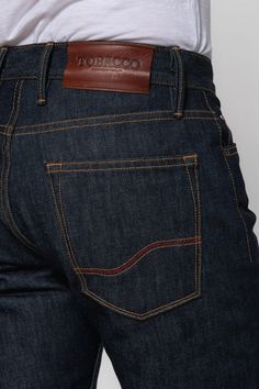 Dillon Jeans - 15oz Selvedge Denim - Indigo - Tobacco Motorwear Luxury Men's Jeans With Frayed Hem, Luxury Dark Wash Selvedge Denim Jacket, Luxury High Rise Men's Jeans, Luxury Selvedge Denim Bottoms, Luxury Selvedge Medium Wash Jeans, Luxury Selvedge Faded Jeans, Luxury Selvedge Jeans, Luxury Rigid Denim Men's Bottoms, Luxury Men's Jeans With Hip Pockets