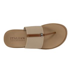 Elastic Fabric upper, Slip on for easy entry,1\ sole, Open toe, Cushioned footbed, Synthetic outsole, Made in Italy | Women's Italian Shoemakers Jahzara Flip-Flops Sandals in Taupe Size 7 Adjustable Beige Sandals With Rubber Sole, Leather Toe Post Flip Flops In Beige, Beige Leather Toe Post Flip Flops, Beige Toe Post Sandals With Removable Insole, Beige Slip-on Sandals With Cushioned Footbed, Beige Leather Round Toe Flip Flops, Adjustable Flip Flops With Removable Insole, Synthetic Toe Post Sandals With Rubber Sole, Beige Slip-on Sandals With Branded Insole