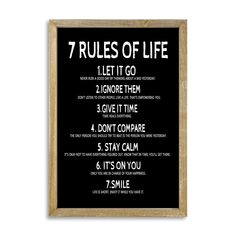 a black and white poster with the rules of life