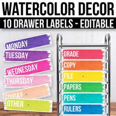 watercolor decor 10 draw labels and editables for the classroom or home use