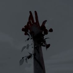 a hand reaching up towards the sky with flowers growing out of it