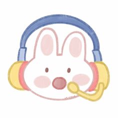 an animal with headphones on it's ears is drawn in blue and yellow