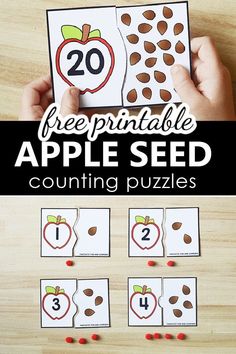 the printable apple seed counting puzzles for toddlers to practice counting and matching numbers