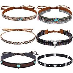 30 Days Return Policy Fast Delivery Trusted seller 6 Pcs Cowboy Hat Band Replacement Handmade Ethnic Western Hat Belts Adjustable Product Description PU leather, suede, alloy metal, beads, braided rope Package Including: you will receive 6 different styles of cowboy hat bands for men, such as leather bands with metal rivets, or ethnic styles with a variety of beads, abundant quality and exquisite designs are enough for you to decorate your different hats Reliable Materials: these hat bands for cowboy hats are made of quality PU leather, suede, alloy metal, beads and braided rope with exquisite craftsmanship to make them soft, lightweight, sturdy, reusable and not easy to break or fade Design Your Own Hat: use these ethnic handmade hat belts to add a stylish retro style to your hat, which w Cowboy Hat Band, Cowboy Hat Bands, Hat Bands, Fade Designs, Western Hat, Different Hats, Western Cowboy Hats, Braided Rope, Western Hats