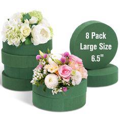 three green boxes with flowers in them and the price is $ 6 95 or more