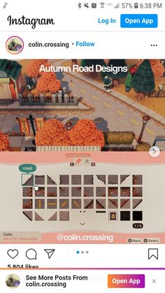 the screenshot shows an image of autumn road designs, as well as trees and bushes