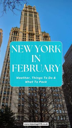 a blue sign that says new york in february