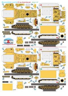 a paper model of a tank that is yellow