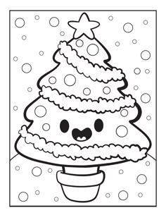 a coloring page with a christmas tree