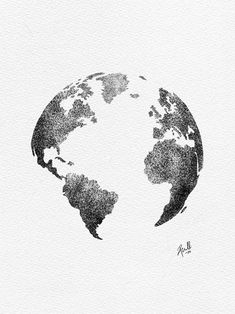 a black and white drawing of the earth