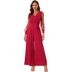 Are you tired of blending in with the crowd at parties and in the office? Do you want to make a statement and show off your feminine charm? Look no further than this solid color jumpsuit! This jumpsuit is the perfect choice for any occasion, whether you're looking to impress at a formal event or turn heads at a party. Its sleek and stylish design is sure to make you stand out from the crowd! But this jumpsuit isn't just for special occasions - it's also great for everyday wear. Whether you're ru Wide Leg Romper, Solid Color Jumpsuits, Jumpsuit Party, Red Jumpsuit, Mesh Long Sleeve, Wide Leg Jumpsuit, Stylish Design, Formal Event, Jumpsuits For Women