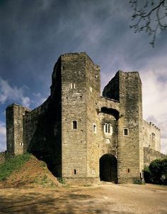 an old castle sits on top of a hill