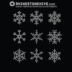 six snowflakes are shown in white on black