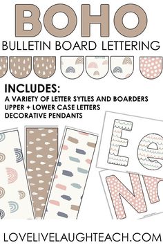 the boho bulletin board is shown with different types of letters and numbers