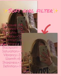 #softgirl #filter #pink #camera Soft Filter Camera Roll, Iphone Filters, Pastel Filter, Pink Filter, Pink Camera, Photo Hacks, Phone Photo, Phone Photo Editing, Soft Girl Aesthetic