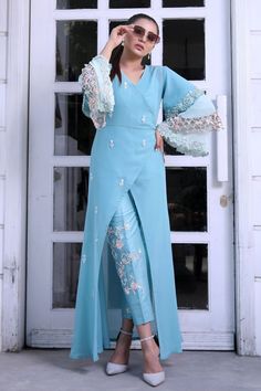 Family Dress, Eastern Wear, Women Kurti, Saree Gown, Trouser Suit, Baby Blue Color