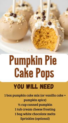 pumpkin pie cake pops recipe on a white plate