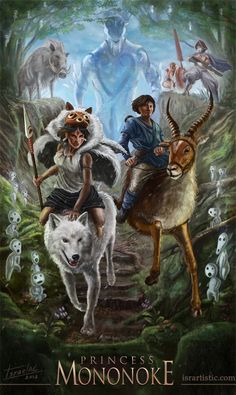 an image of two people riding on the back of animals