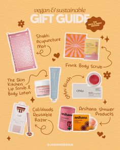 the vegan and sustainable gift guide is shown in this graphic style, with information about what it's supposed to be