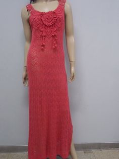 This gorgeous maxi coral sundress  is knitted of viscose yarn. It's tremendous! Very soft,comfortable ,and chic! This swanky dress can be worn to any event or to the beach.Also , you can wear this gorgeous dress on the wedding and you 'll look very chic and original .This incredible dress 'll emphasize your refined image and won't remain anyone indifferent!This dress is decorated with crocheted flowers which are based on the front and on the back part of this sundress.The lining of this sundress Crochet Lace Maxi Dress For Vacation, Crochet Maxi Length Dress For Vacation, Beach Crochet Maxi Dress, Bohemian Crochet Maxi Dress For Vacation, Spring Beach Crochet Lace Maxi Dress, Crochet Maxi Dress For Vacation, Red Crochet Dress For Summer Beach, Crochet Lace Maxi Dress, Bohemian Crocheted Dress For The Beach