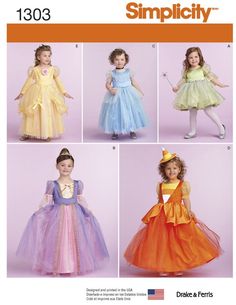 children's and girls'dresses from the simplicity sewing book, including princess costumes