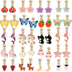 PRICES MAY VARY. Non-Pierced Elegance: A chic set of 20 pairs clip on earrings for girls without pierced ears, spanning toddler to preteen ages. Vibrant Themes: Eclectic mix of motifs like flowers, unicorns, ladybugs, butterflies, sheep, strawberries, bananas, mermaids, bunnies, starfish, crowns, pearls, and cats, perfect for any outfit or event. Adjustable Copper Design: Durable copper construction with flexible clasp, easily customized for a comfortable, pinch-free fit on various earlobe thick Kid Earrings, Earrings Pack, Rainbow Nail Art, Rainbow Nail, Non Pierced Earrings, Copper Design, Girls Clips, Earrings For Girls, Kids Earrings