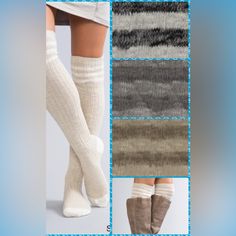 Simply Noelle Socks. Model Has On Pearl. 49% Polyester, 47% Cotton, 1% Spandex, 3% Other Fiber Knit Made By Noelle Enterprises. Nwt Sock 228 Knee High Pearl On Model, Taupe On Bottom, Steel Gray In Middle & Black On Top. Tall Socks, Simply Noelle, Steel Grey, Black And Tan, Hosiery, Knee High, Comfort Fit, Socks, Spandex