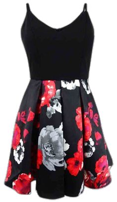 Black Strapless Mini Dress With Floral Print, Black Strapless Floral Print Dress, Black Strapless Dress With Floral Print, Printed Skirts, Red Color, Black Red, Dress Skirt, A Line, Black And Red