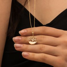 "Personalized Tree of Life Urn Pendant Necklace in 14K 18K Solid gold, Human Ashes Necklace, Tree of Life Cremation Memorial Urn Pendant, Remembrance Urn Jewelry, Ash Holder Jewelry  ► Adding a customized tiny bar at clasp may be a good idea: https://etsy.me/3cn9OQ5 Material: Solid Gold, real gold (not gold-filled or no gold plated) Available gold karat: 14K (585), 18K (750) Available gold color: Yellow, rose, white  Height: 1.50cm (0.59 inches) Width:  1.50cm (0.59 inches) Available chain thick 14k Gold Plated Pendant Necklace, Gold Plated 14k Stamped Pendant Necklace, Yellow Gold-plated Hallmarked Necklace, Gold Plated Fine Jewelry Necklace, 14k Gold Plated Necklace Fine Jewelry, Gold-tone Pendant Necklace For Anniversary, Fine Jewelry Gold-plated Necklace Stamped 14k, Anniversary Necklaces In Recycled Gold, Pendant Necklaces In Recycled Gold Stamped 14k