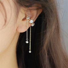 Unique Gold Chain, Piercing Conch, Tassel Earing, Gold Ear Cuff, Beaded Cuff, Pearl Chain, Cuff Earrings, Everyday Jewelry, Ear Jewelry