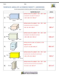 the worksheet shows how to make an area for cubes