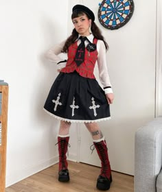 Visual Kei Dress To Impress Outfit, Red Ouji Fashion, Kodona Fashion, Red Harajuku Style Cosplay Costume, Black Vkei Dress, Rad Clothes, Lolita Outfits, Arte Punk, Punk Inspiration