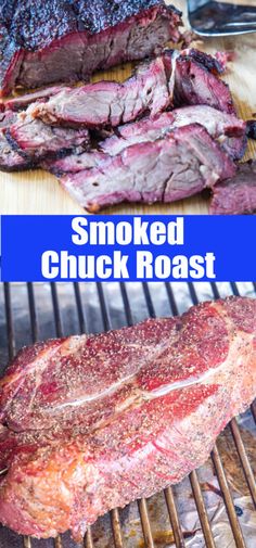 smoked chuck roast on the grill with text overlay