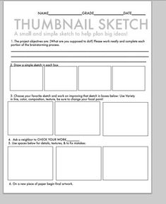 a printable worksheet for the thumbnail sketch