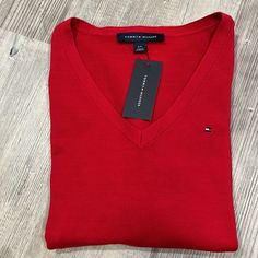 Red Tommy Hilfiger V-Neck Sweater Regular Classic Fit Embroidered Logo On Chest 100% Cotton Nwt- Shipping From A Smoke And Pet Free Home Tommy Hilfiger Women Sweater, Tommy Hilfiger V Neck Sweater, Tommy Hilfiger 90s, Tennis Sweater, Red Cable Knit Sweater, Tommy Hilfiger Sweater, Argyle Sweater, Purple Sweater, Collar Sweater