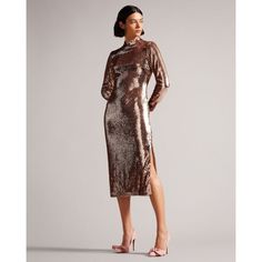 When You Have A Party To Attend, Pull Out All The Stops In Brookly, The Ultimate Party Piece. Featuring Sequins All Over And A Flirty Split Hem, It's Perfect For All Those Occasions Where You Need To Up Your Style Game. Wear With Strappy Heels For Evening Glamour. Size 4 = Us 10 Midi Dress All-Over Sequins Zip Fastening Long Sleeves High Neck Split Hem Tags: Boho, Bohemian, Retro, Chic, Romantic, Trendy, Preppy, Pretty, Vacation, Resort, Travel, Europe, Bachelorette, Vegas, Revolve, Shopbop, Dat Sequin Tube Dress, Eve Outfit, Long Sleeve Sequin, London Dresses, Ted Baker London, Dress Shapes, Silver Dress, Tube Dress, Split Hem