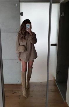 Philadelphia Outfit Fall, Romper Boots Outfit, Light Suede Boots Outfit, Taupe Cowboy Boots Outfit, Beige Long Boots Outfit, Dress With Rain Boots, Khaki Boots Outfit, Tan Knee High Boots Outfit, Europe Outfits Fall