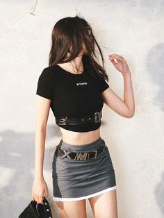 Material: Polyester80% Rayon20%Size: SML Model: 172cm/51.5kg wears size M Length Waist S 30cm 62cm M 31cm 66cm L 32cm 70cm Chic Fitted Mini Skirt For Streetwear, Casual Fitted Belted Skirt, Trendy Cropped Fitted Skirt, Trendy Fitted Cropped Skirt, Fitted Mini Skirt For Spring Streetwear, Trendy Fitted Mini Skirt With Belt, Fitted Mini Skirt With Belt For Spring, Casual Fitted Skirt With Belt, Fitted Summer Bottoms With Belt