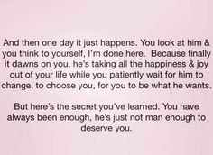 a poem written in black and white on a pink background with the words,'and then one day it just happens you look at him & you think to