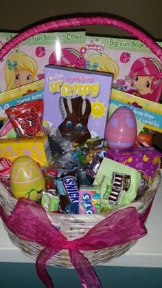 a basket filled with lots of toys and candy