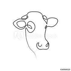 a cow's face in one line on a white background, minimalistic drawing