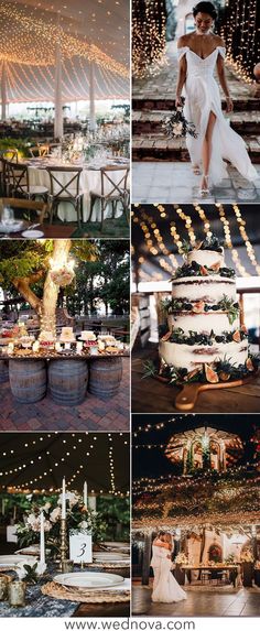 a collage of photos showing different types of wedding cakes and desserts on display